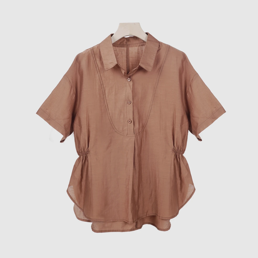 25夏季轻薄气质显瘦透气女士收腰丝麻衬衫休闲宽松简约衬衣9093