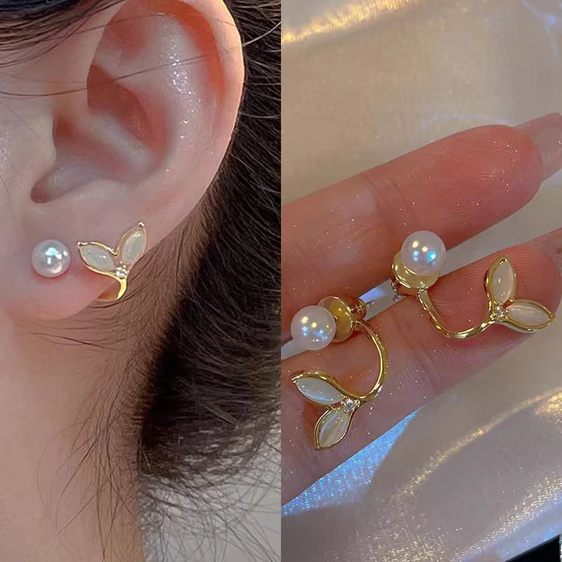 合金耳饰 法式轻奢鱼尾耳环气质时尚珠珠耳钉2024新款爆款耳饰潮