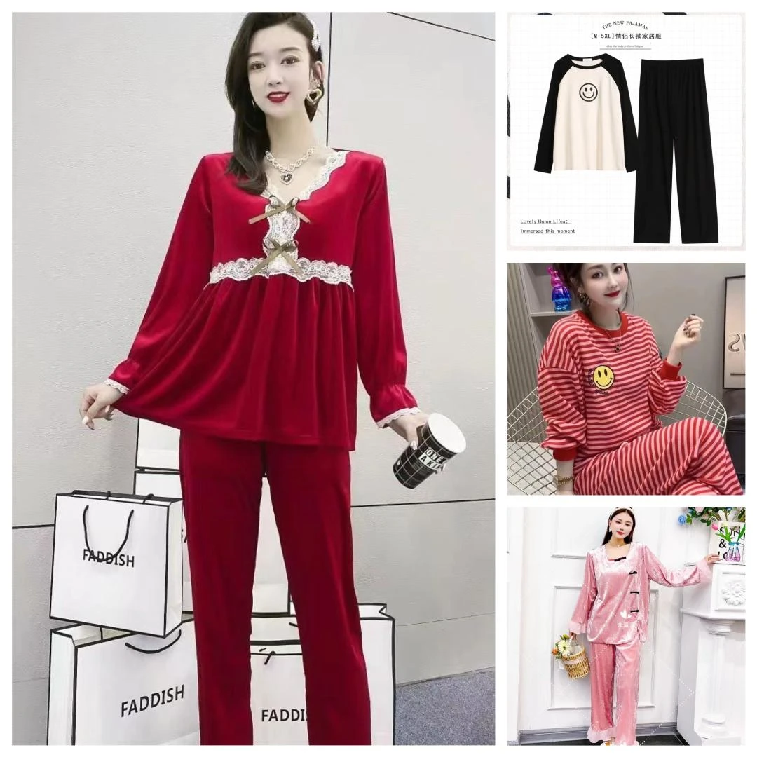 秋冬新款女士大码睡衣套装家居服气质舒适宽松遮肉显瘦时尚洋气