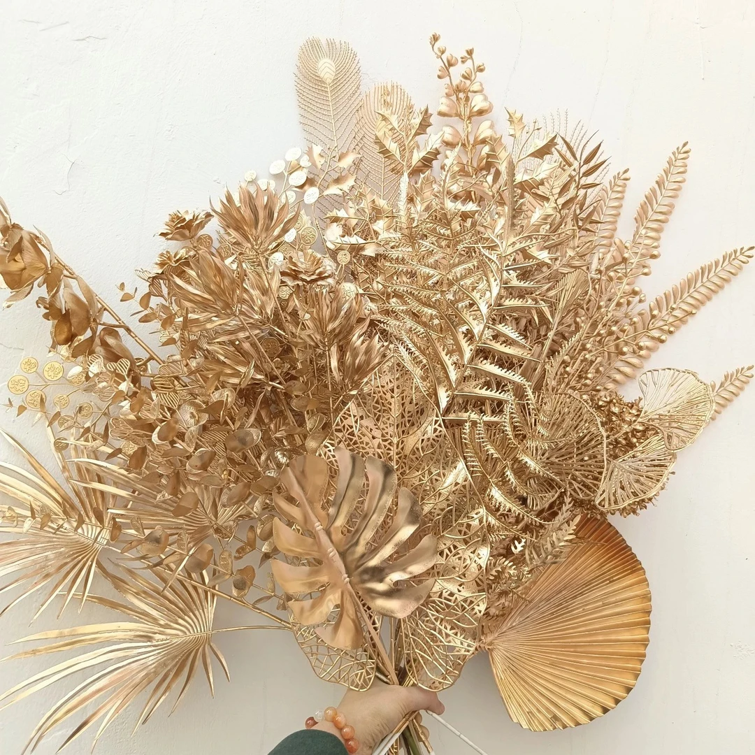 年宵花金叶子金色仿真叶子冬青配叶龟背叶散尾葵尤加利银杏叶绣球