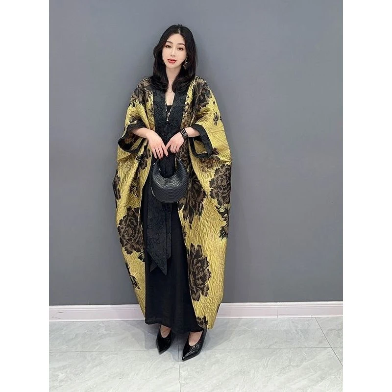 琴公子夏新款长外套中国风花朵大码开衫薄款风衣蝙蝠袖大码宽松女