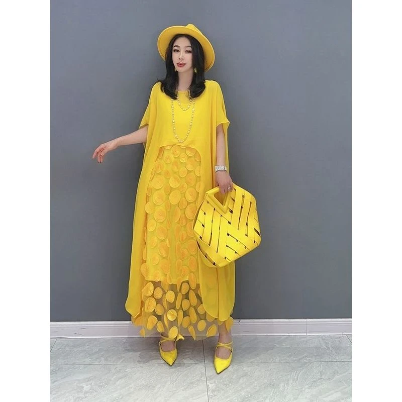 2025夏季新款网纱连衣裙背心裙加外搭遮肉宽松女潮大码显瘦洋气