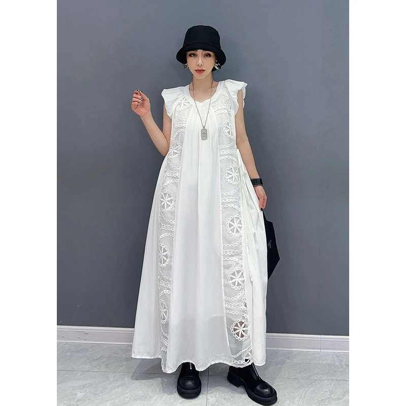 2025夏季新款A字拼接白色长连衣裙优雅仙女裙时尚淑女通勤休闲