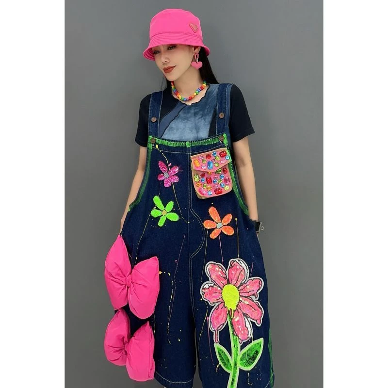 2024冬季新款韩版背带裤吊带连体裤拼色时尚潮流重工显瘦减龄女装