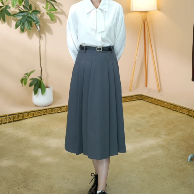 秋冬新款高级感时尚百搭灰色高腰显瘦遮肉半身裙子9910