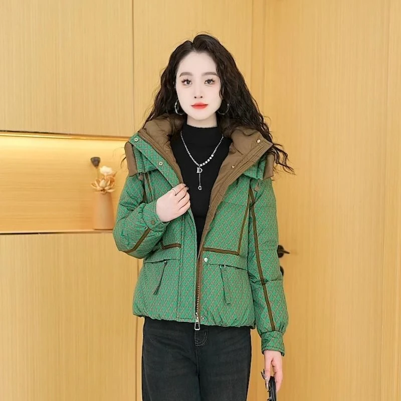 千鸟格羽绒服女冬季2025年新款韩版宽松加厚设计感小众白鸭绒外套