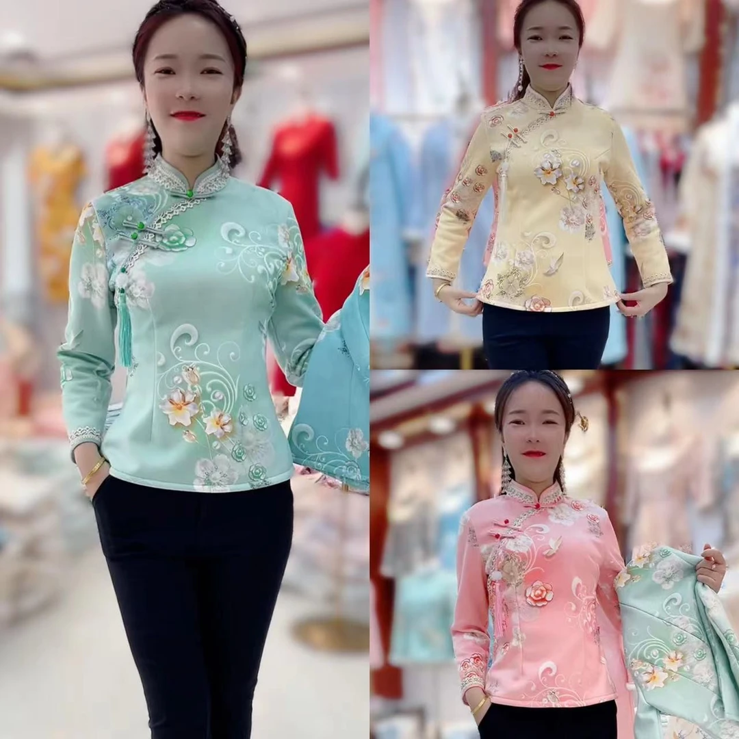 TYY【芳菲加绒】重工包边加厚冬款上衣保暖日常休闲百搭旗袍女上衣