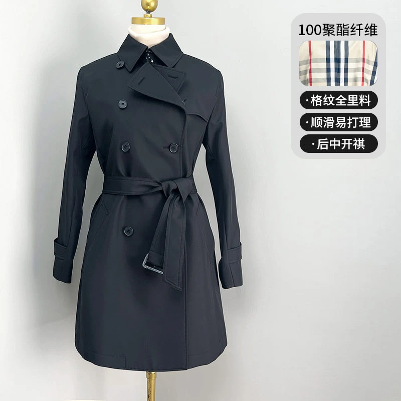 合并丨黑色时尚修身气质双排扣英伦风中长款女风衣 FO2151609-9