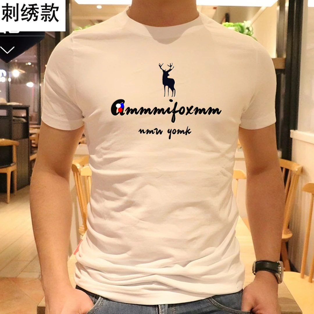 外贸美国aft恤纯棉百搭男式夏季小鹿圆领刺绣半袖废土男士t恤短袖
