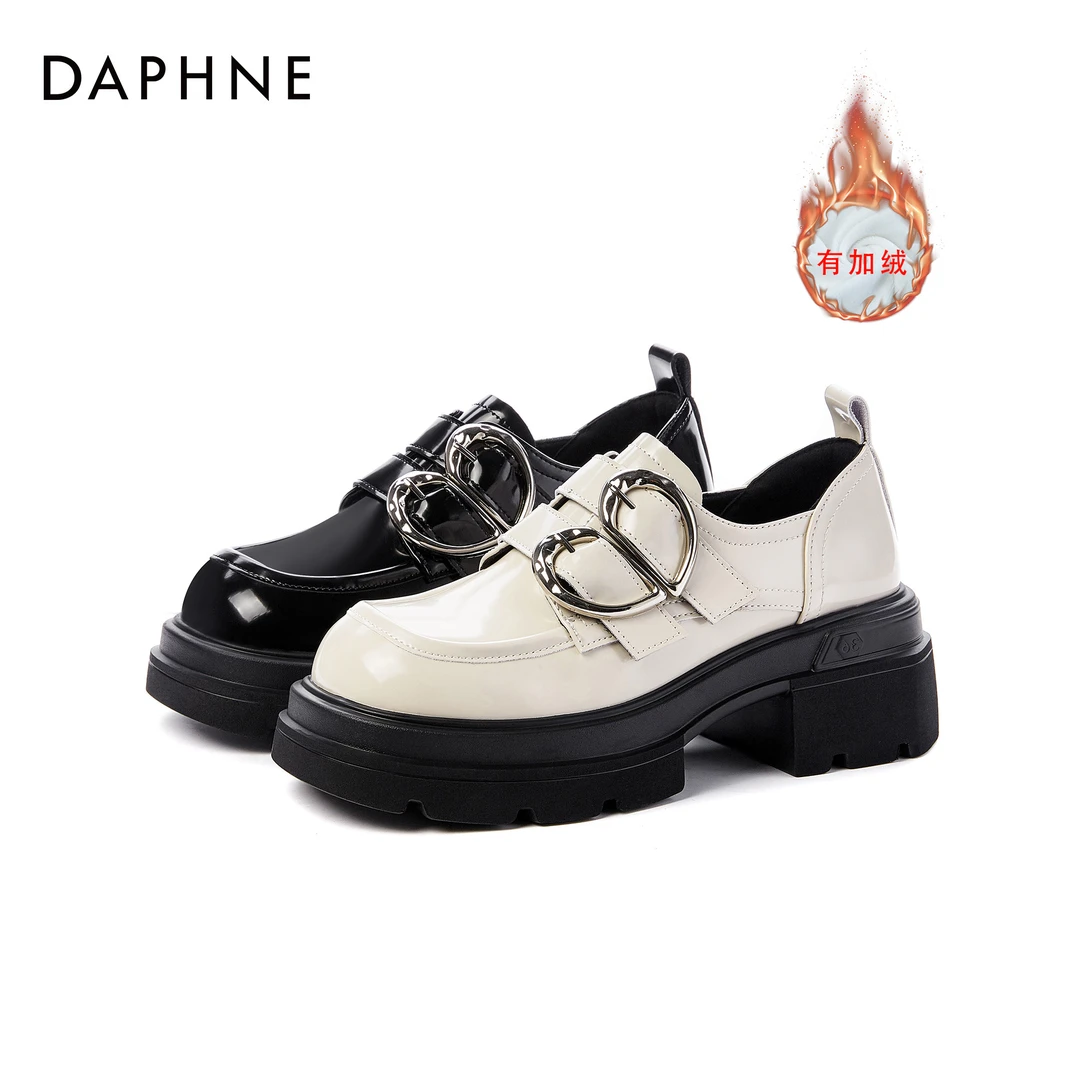 Daphne/达芙妮冬季新款英伦风乐福鞋百搭2023年小众秋冬时尚女鞋