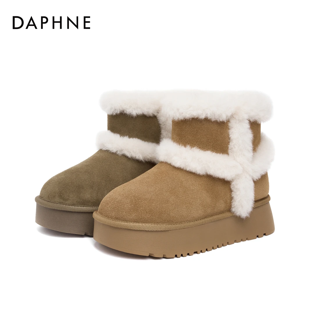 Daphne/达芙妮雪地靴2023冬季新款时尚休闲百搭加绒厚底雪地靴X