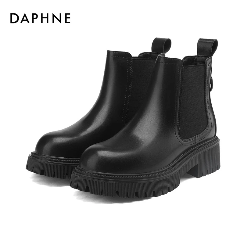 Daphne/达芙妮短靴女款气质新款春季黑色切尔西靴子洋气马丁靴女