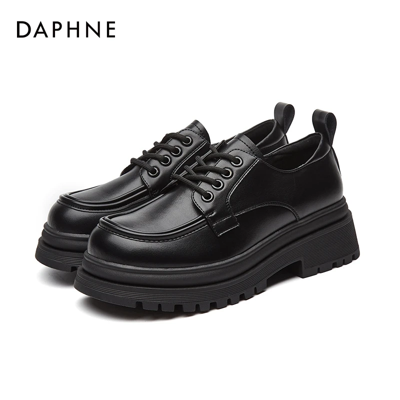Daphne/达芙妮厚底乐福鞋气质新款春季系带女鞋英伦百搭洋气皮鞋