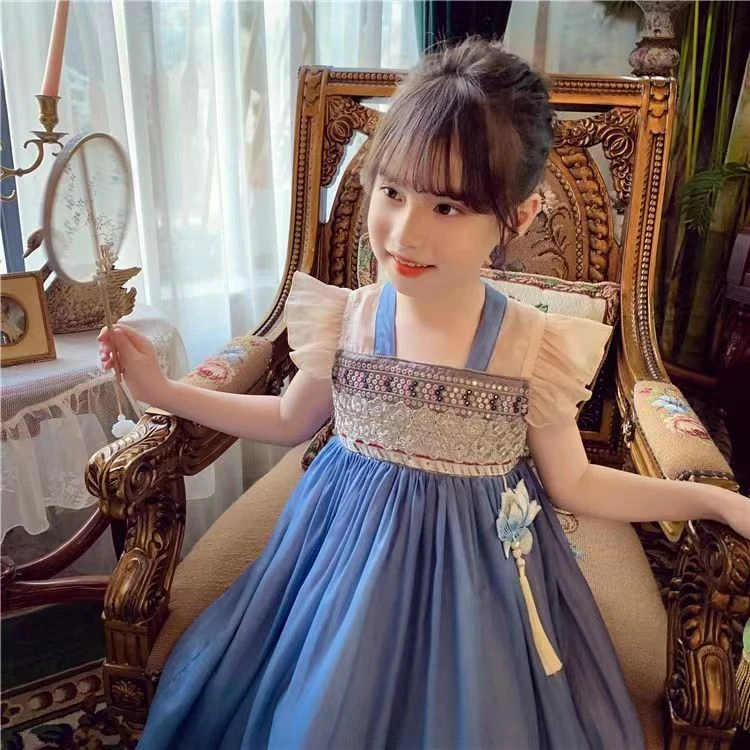 女童汉服公主裙2023新款少数民族风连衣裙儿童中国风夏装洋气吊带