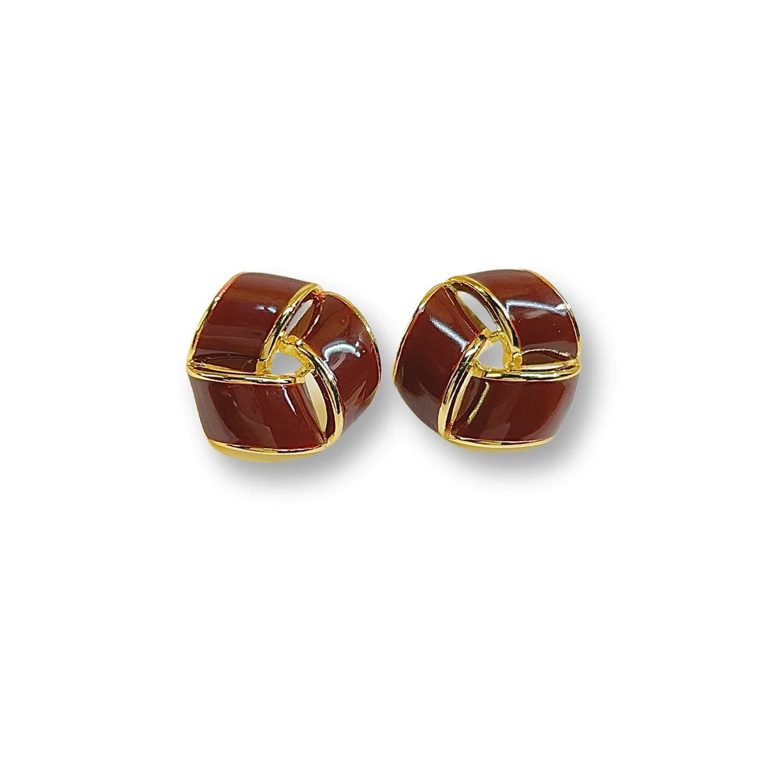 铜合金珐琅耳饰 法式轻奢耳环女三角形复古酒红色优雅高级感耳钉