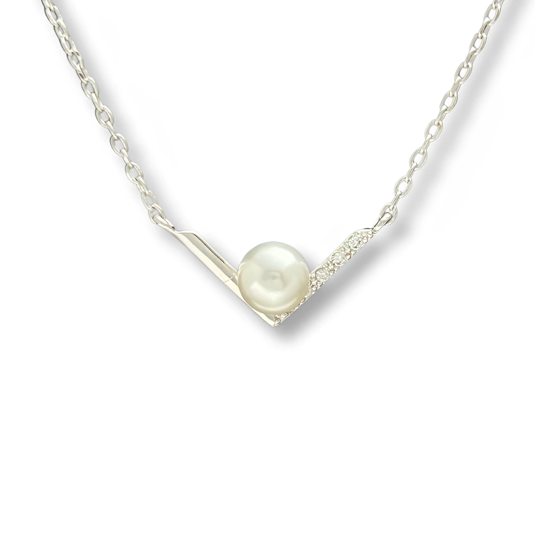 铜合金合成锆石吊坠 时尚几何V形珍珠项链吊坠百搭七夕情人节送礼