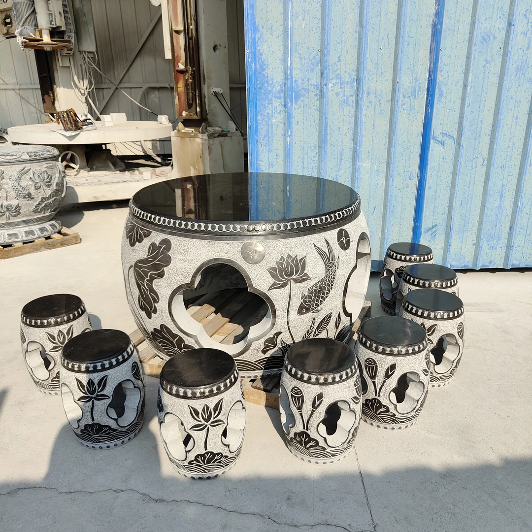 青石材质石雕镂空石桌石凳庭院园林装饰摆件