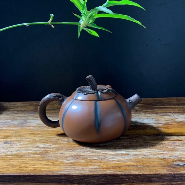 云南建水紫陶茶壶事事如意茶壶仿生柿子陶瓷壶球孔泡茶壶手把壶