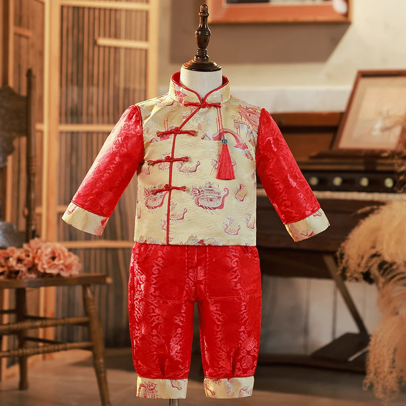 男宝宝春季款周岁礼服唐装套装抓周服中式裤子生日服装百天满月