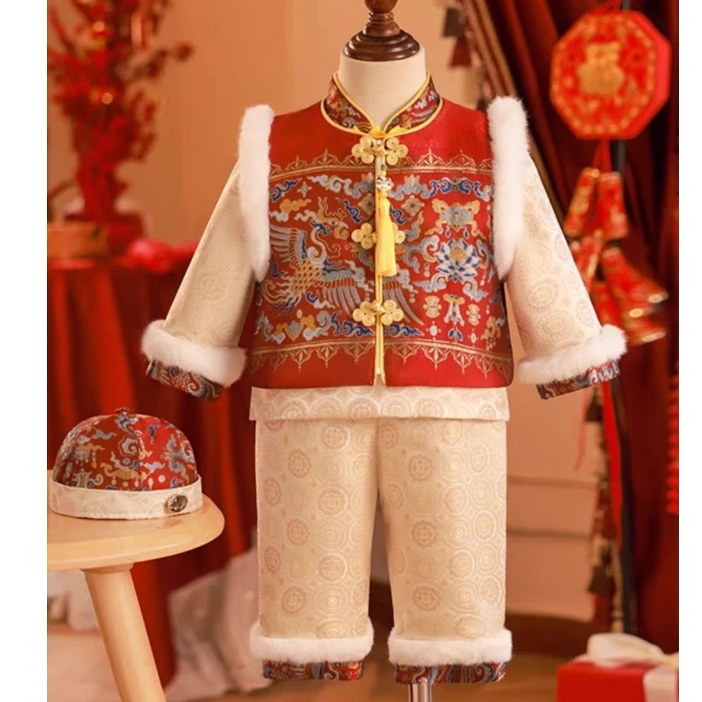 周岁礼服男宝宝冬季中式新款婴儿百天抓周宴过年拜年服中国风唐装