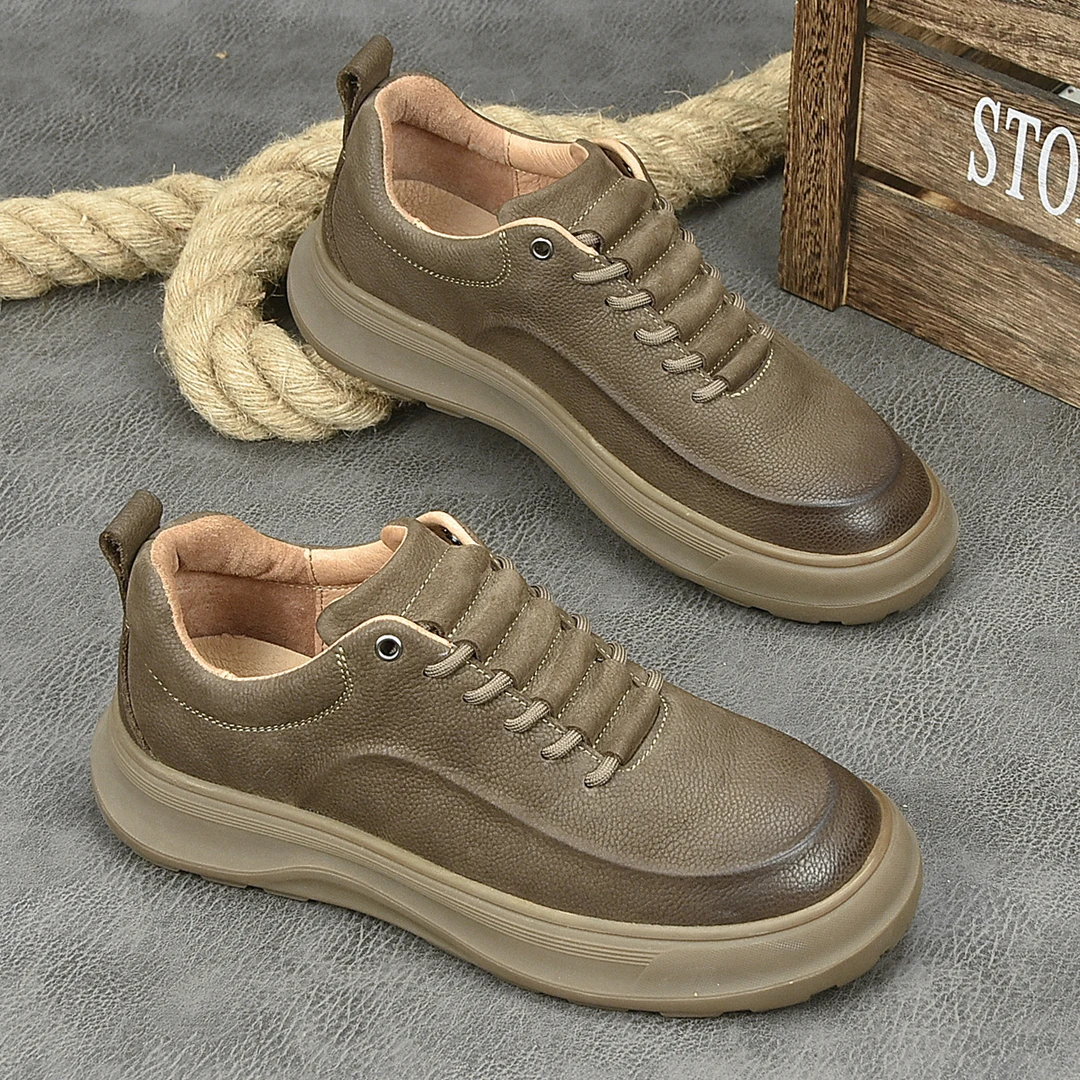 工装男鞋真皮皮鞋新款复古休闲男士鞋子头层牛皮软皮软底系带百搭