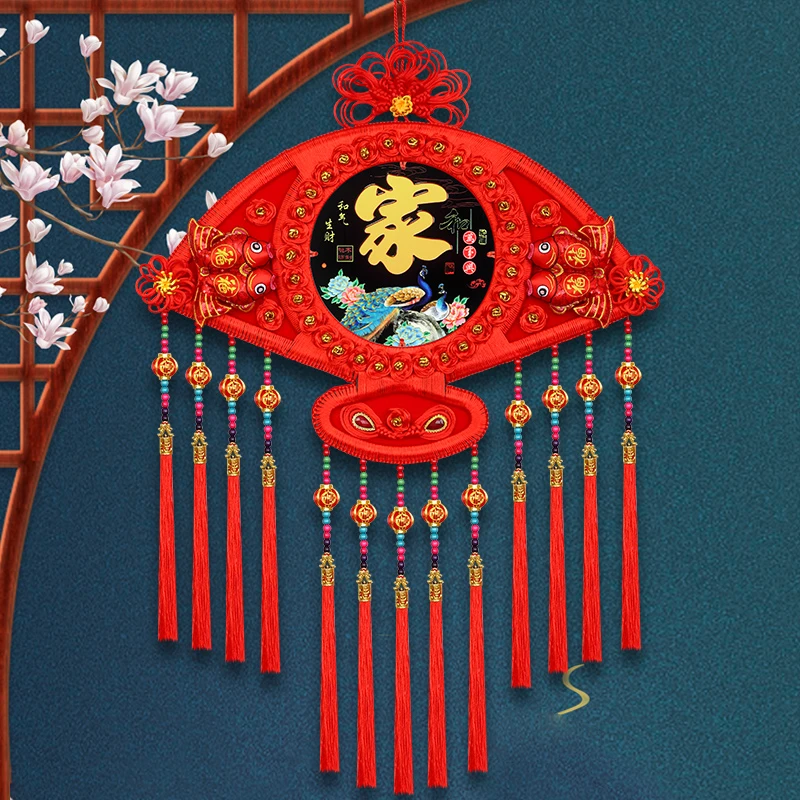【玫瑰扇形】中国结客厅挂件大号电视背景墙装饰乔迁玄关喜庆用品