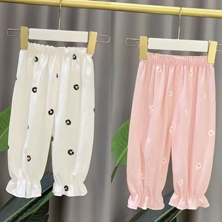儿童裤子夏季外穿2025新款女童防蚊裤碎花洋气宝宝灯笼休闲长裤夏