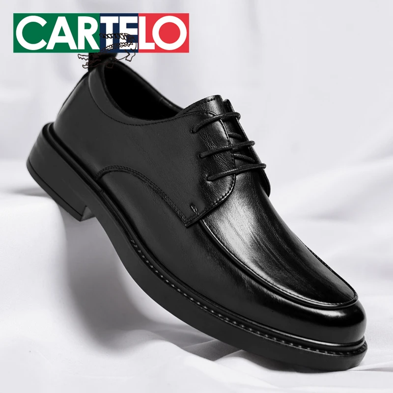 CARTELO/卡帝乐鳄鱼男士休闲透气商务鞋英伦风系带休闲正装鞋婚鞋