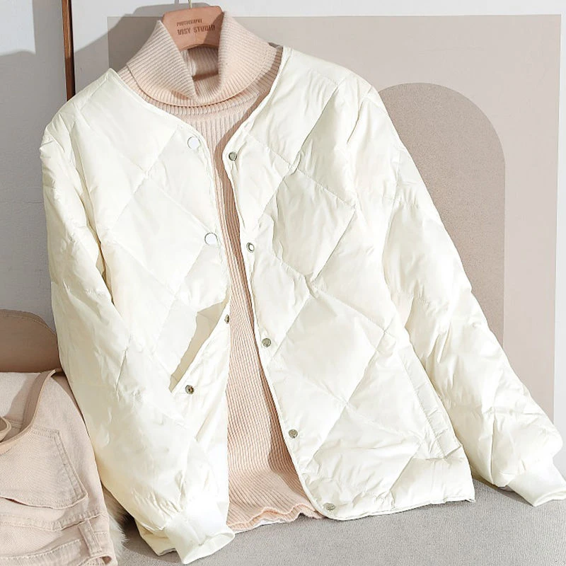 【当季爆款】羽绒服轻薄羽绒服女轻便短款宽松2023新款菱形格小个子