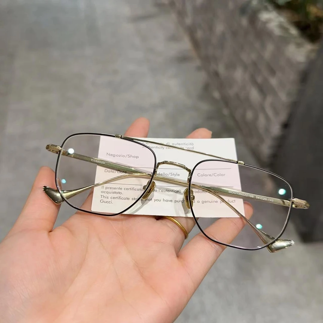 小罗弟超轻设计师纯钛双梁飞行员眼镜男大框金丝优质眼镜架潮气质