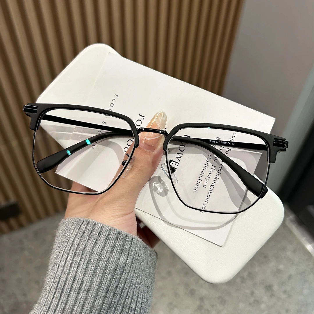 小罗弟斯文半框眼镜男款痞帅近视度数可配大脸防蓝光磨砂黑框眼镜