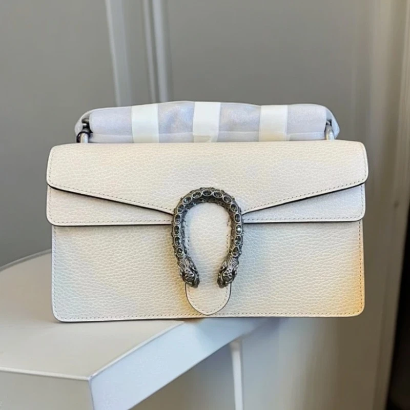 99新 GUCCI/古驰 新款酒神中号钻扣白色链条单肩包/严选