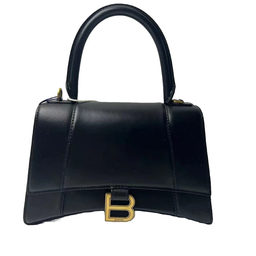 99新 Balenciaga/巴黎世家 沙漏S号光面牛皮黑金斜挎包/(D店)