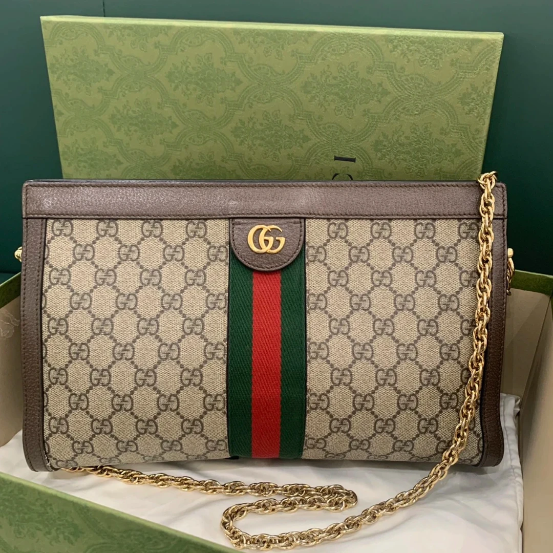 99新 GUCCI/古驰 老花夹子包大号/链条包/单肩包/斜挎包/D店