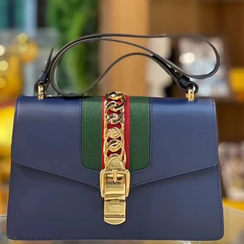 99新 GUCCI/古驰 塞尔维亚深蓝色中号单肩斜挎包（D店）