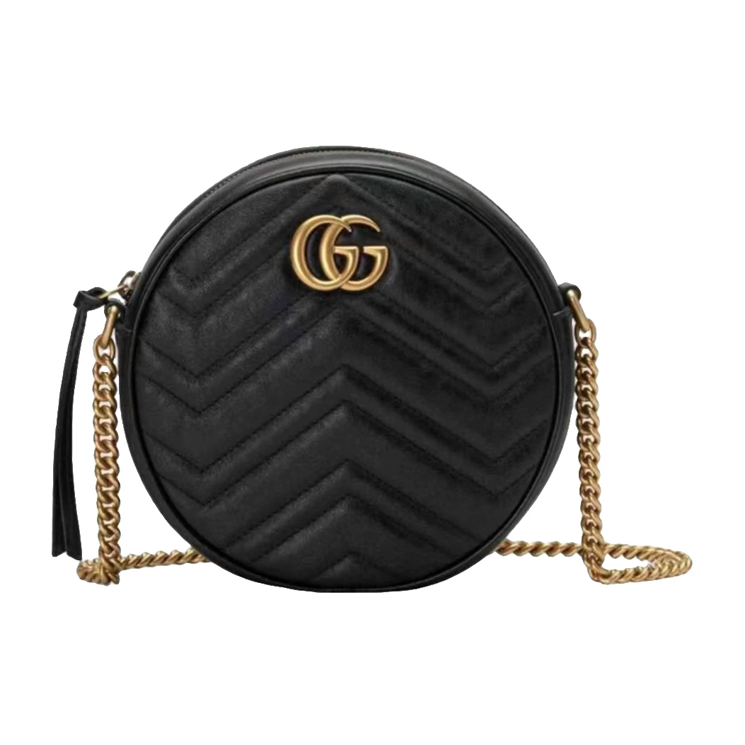 未使用 GUCCI/古驰 马蒙黑色圆饼包 链条包单肩斜挎包/严选