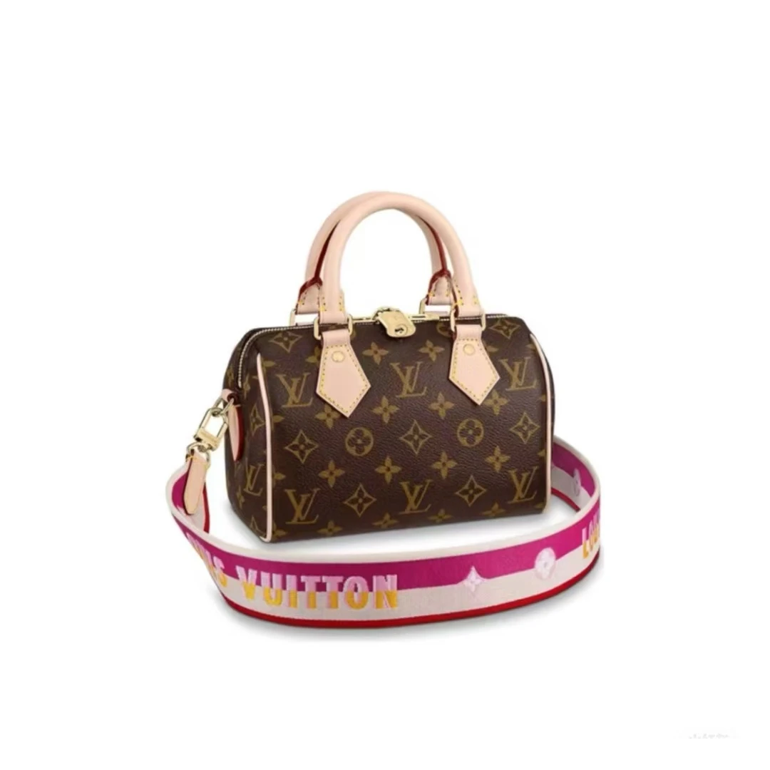 99新 LouisVuitton/路易威登 speedy粉肩带/单肩斜跨包/理理