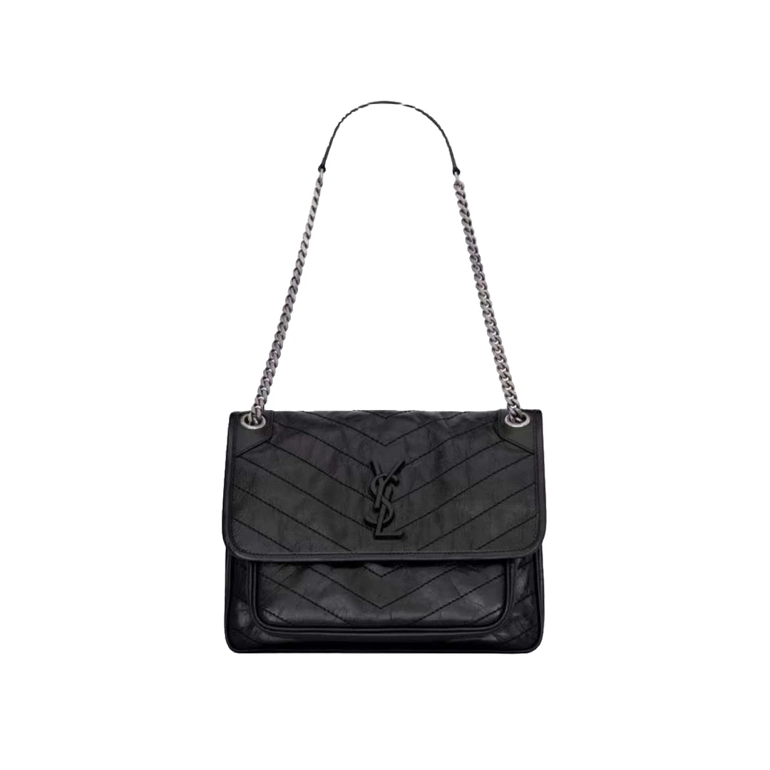 99新 YSL/圣罗兰 NIKI中号新款D扣黑色单肩斜挎包/严选