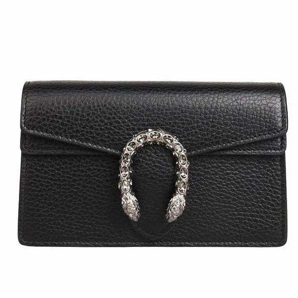 99新 GUCCI/古驰 /黑色皮质/中号/女士钻扣酒神单肩包