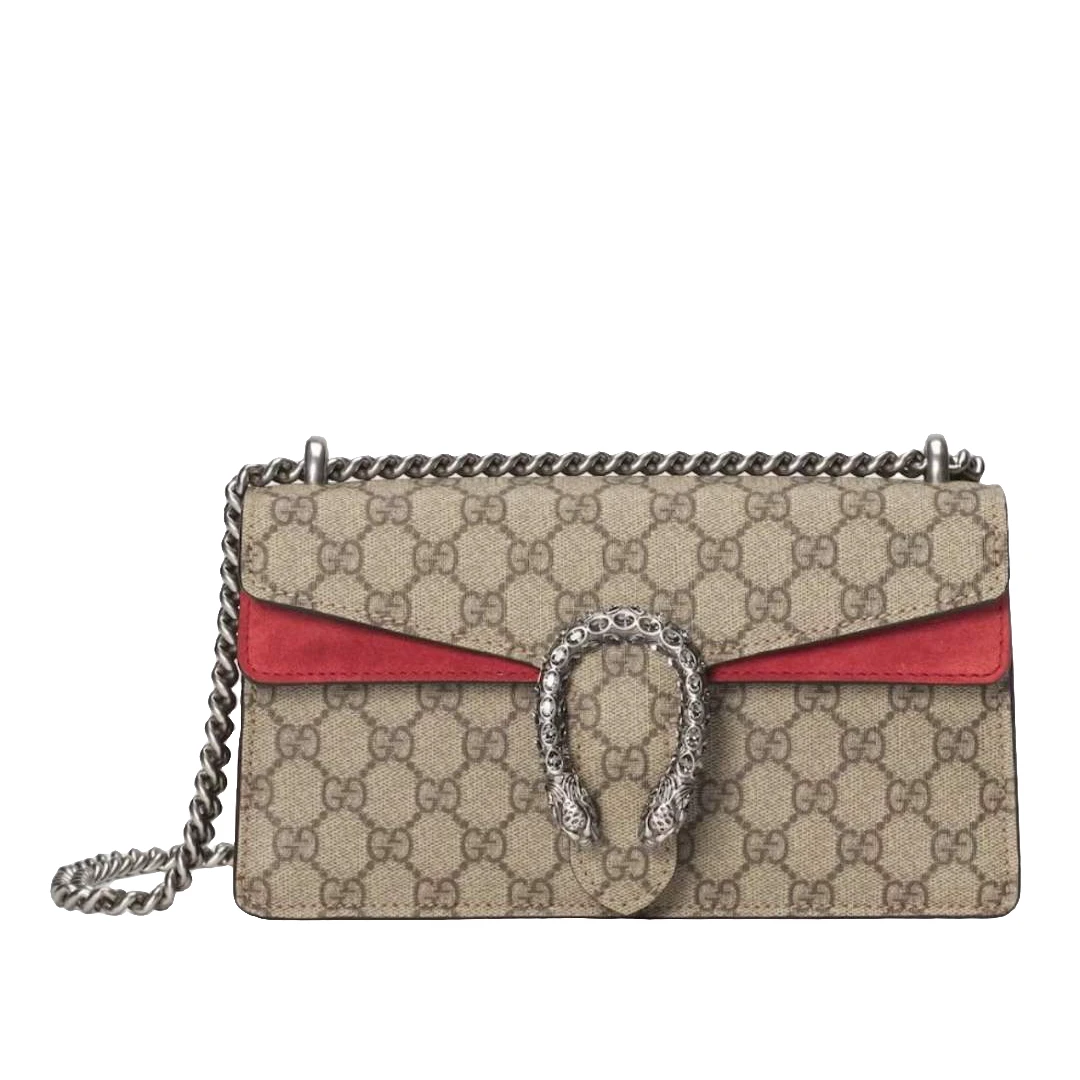 99新 GUCCI/古驰 帆布酒神中号红色钻扣单肩斜挎包/严选