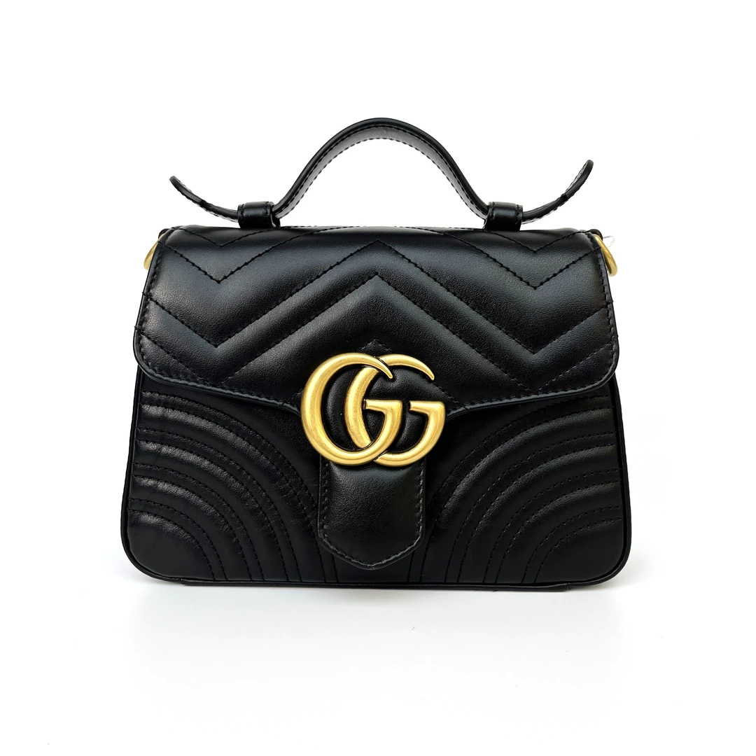 99新 GUCCI/古驰 马蒙手提斜挎包黑金小号/单肩斜跨包/理理