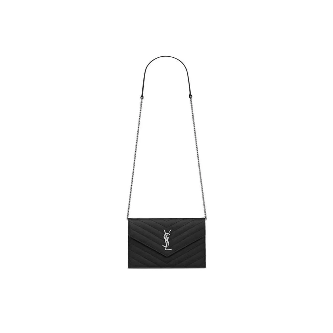 99新 YSL/圣罗兰 ysl黑银信封小号单肩斜挎包链条包（D店）