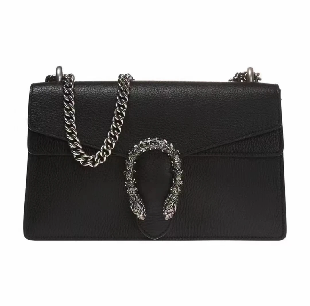 99新 GUCCI/古驰 黑皮中号酒神/女士钻扣单肩包/严选