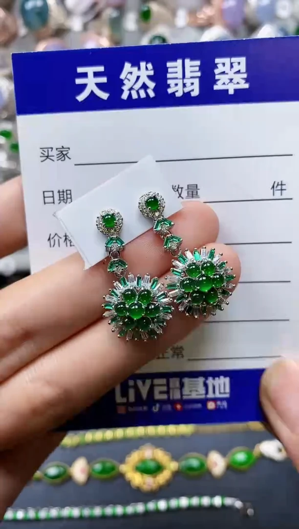 【闪购商品】翡翠耳饰银S925镶嵌0744