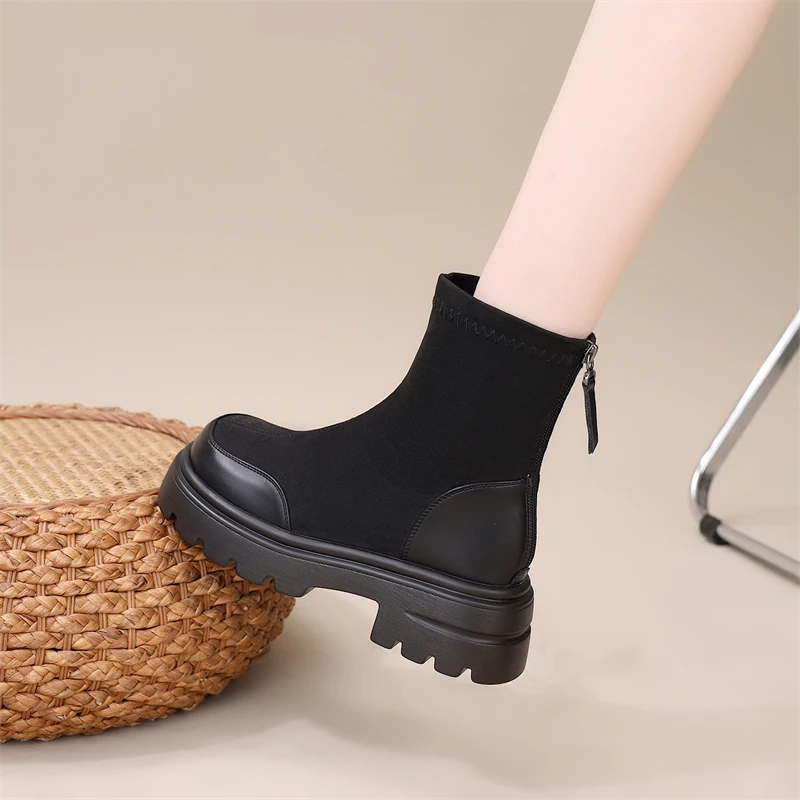 内增高6cm厚底炸街马丁靴2025新款弹力瘦瘦靴子小个子圆头短靴女