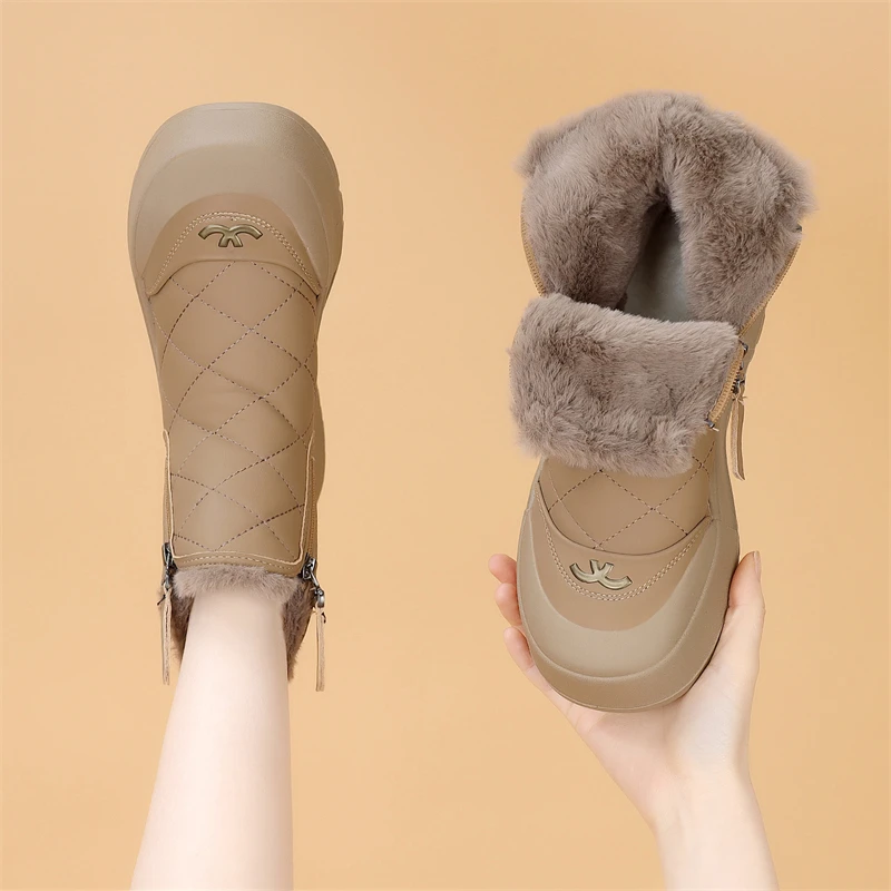高帮平底雪地靴女2025新款冬季加绒防滑短靴户外大棉加厚保暖棉靴