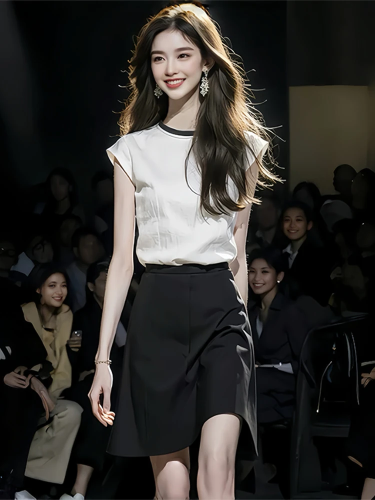 小香风白色上衣半身裙套装2024新款夏厅里厅气漂亮独特连衣裙子女