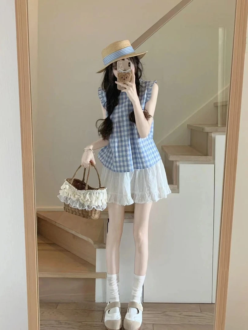 夏季小个子穿搭一整套减龄漂亮洋气甜美奶乖小清新上衣短裙套装女