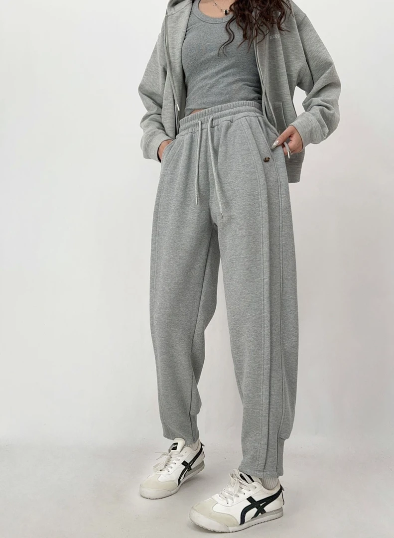 042【冬季新款】韩系e家明线侧拼简约潮牌百搭加绒束脚裤（1018）