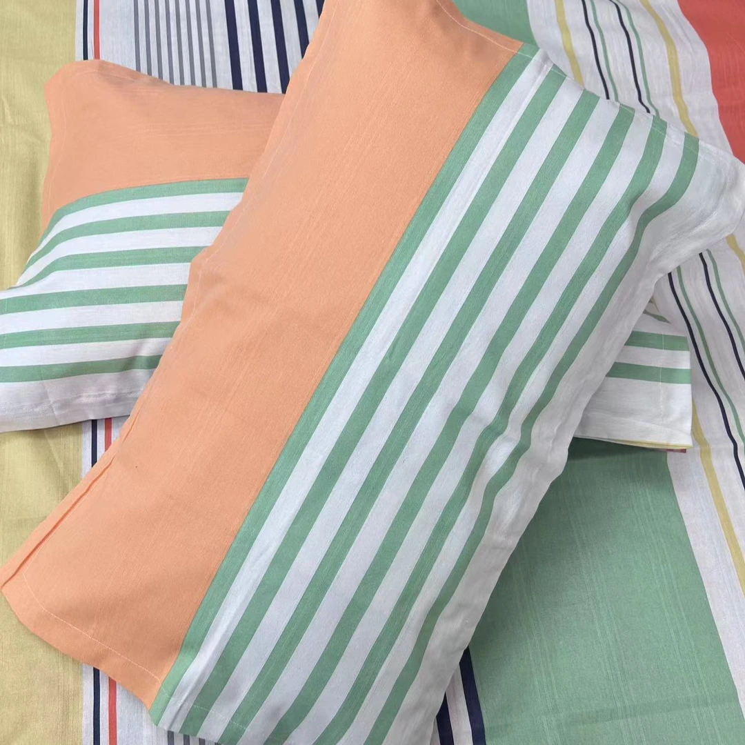 彩虹条枕套一对 /加密加厚细沙粗布耐磨透气